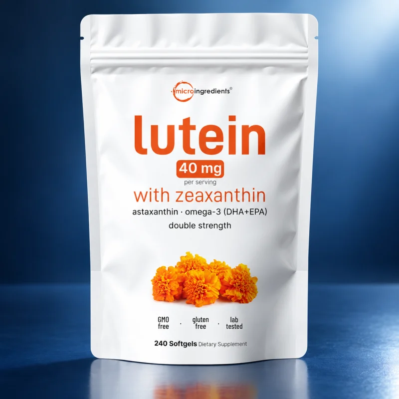 Micro Ingredients Luteína y Zeaxantina 40 mg con astaxantina y omega-3, 240 cápsulas blandas